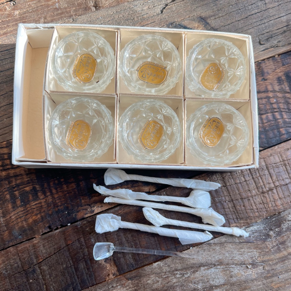Vintage Bohemia Glass Salt Cellars Set Of 6